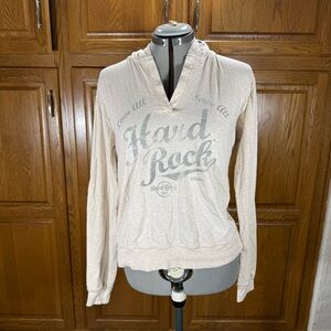 Hard Rock Cafe Cream Lightweight Hoodie V-Neck Pullover